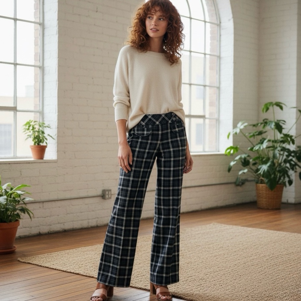 Anthropologie Taikonhu Pants Trousers in Black Plaid